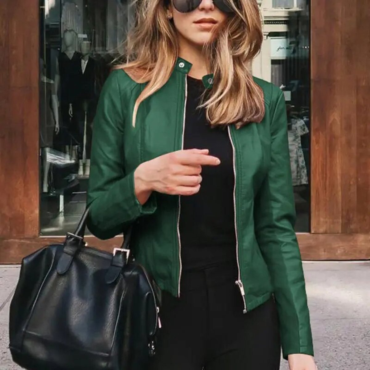 Women's Slim-Fit Zip-Up Faux Leather Jacket