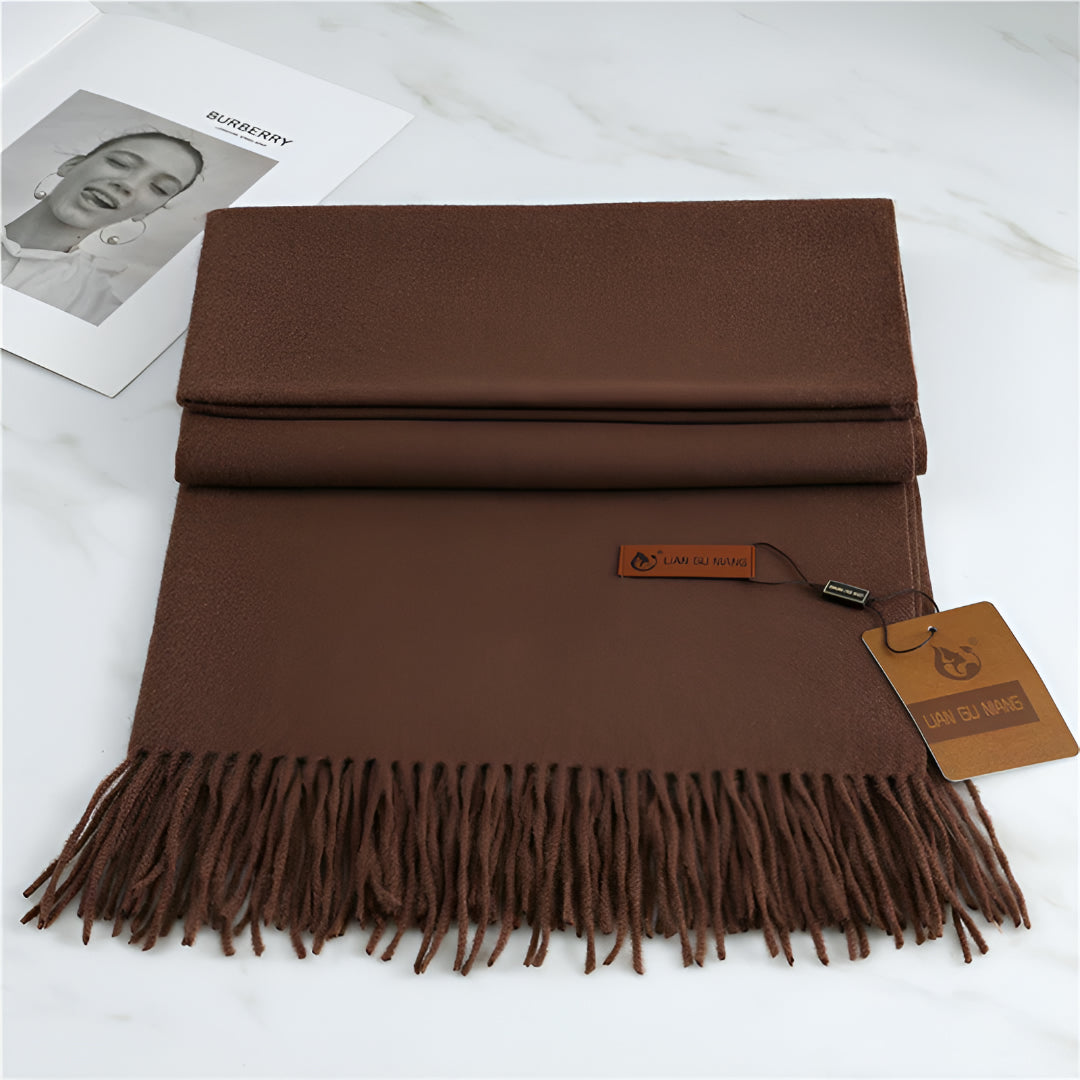 Women's Solid Cashmere Winter Scarf with Fringe