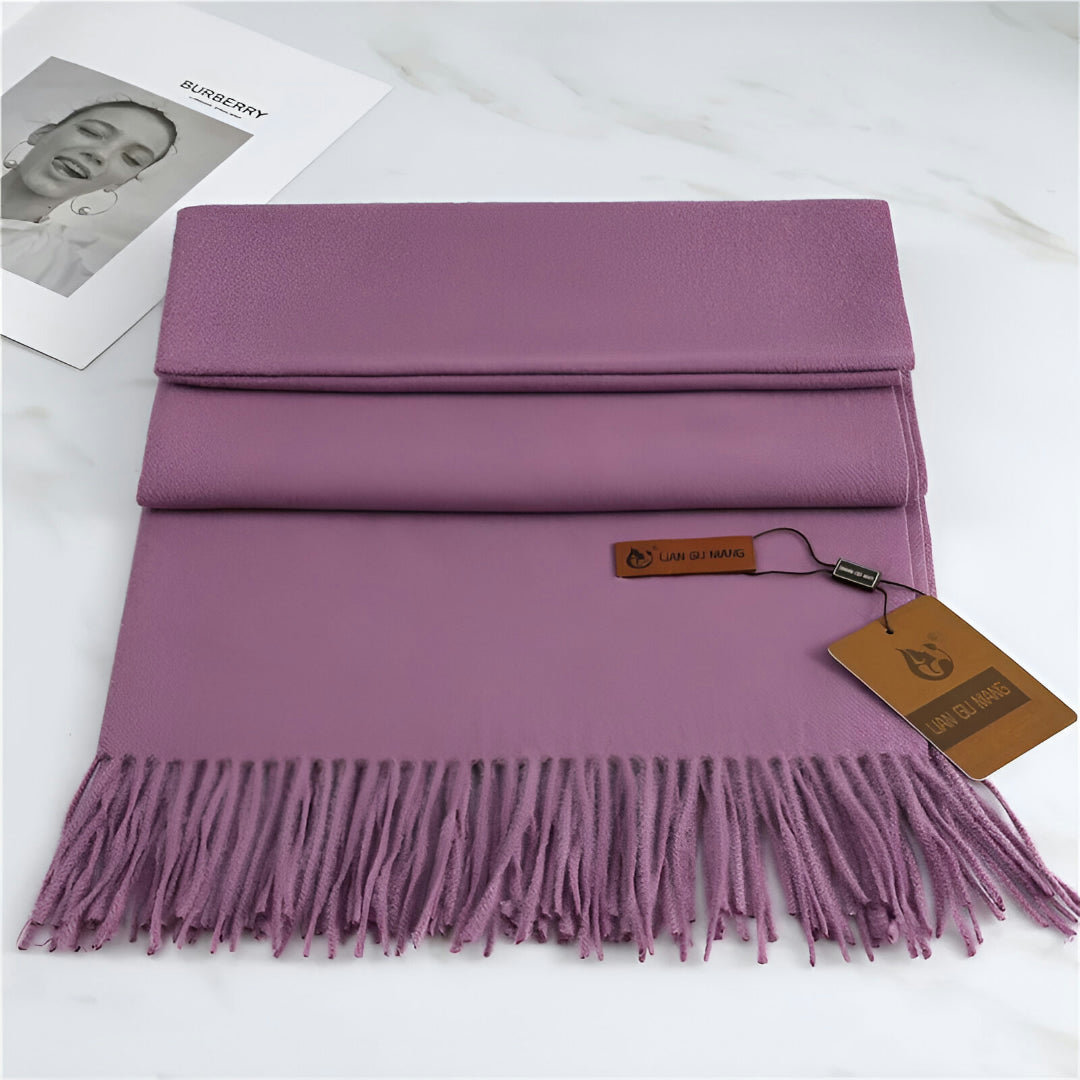 Women's Solid Cashmere Winter Scarf with Fringe
