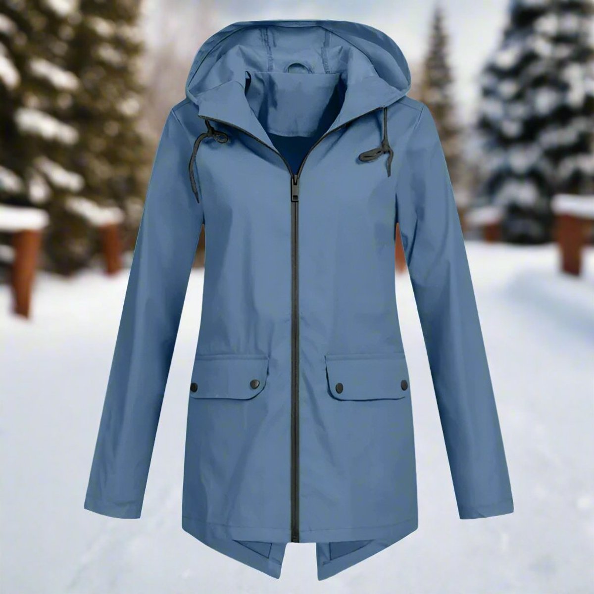 Women's Waterproof Hooded Rain Jacket with Zip Closure, Adjustable Cuffs and Pockets