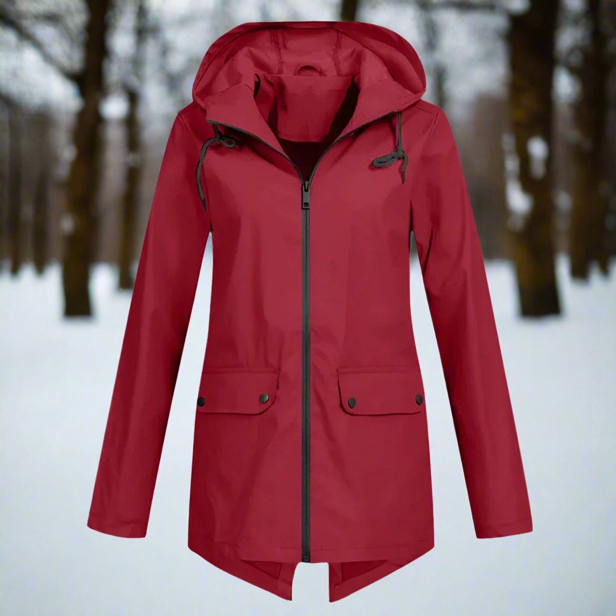 Women's Waterproof Hooded Rain Jacket with Zip Closure, Adjustable Cuffs and Pockets