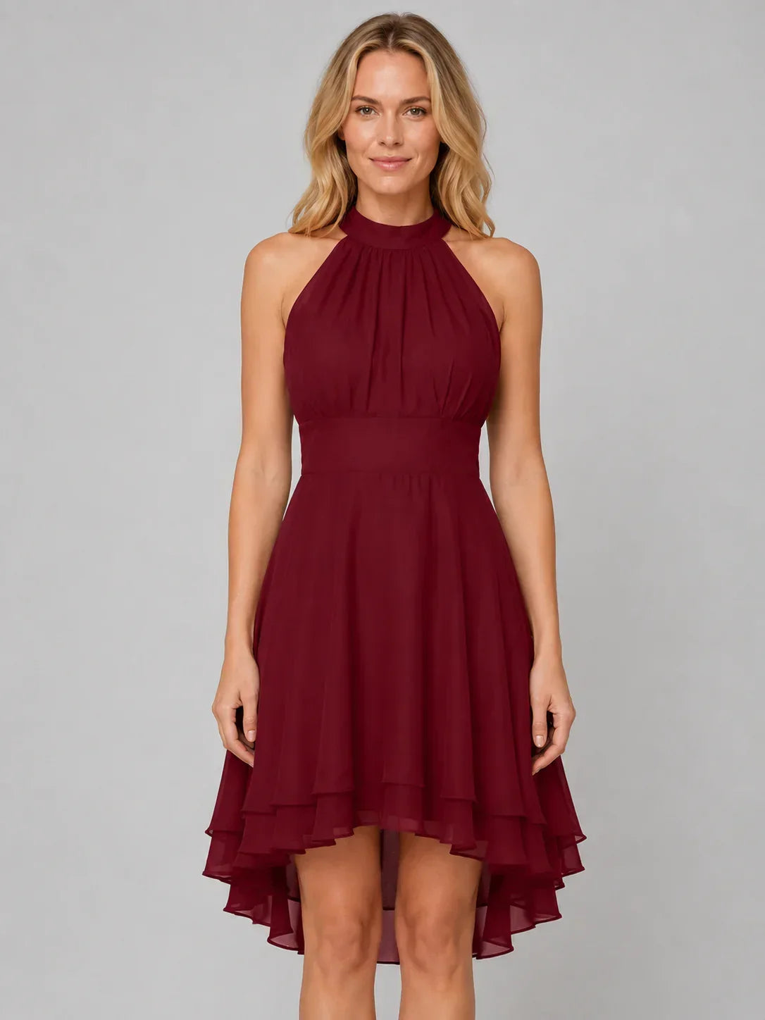 Women’s Halter Neck Ruffle High-Low Midi Dress