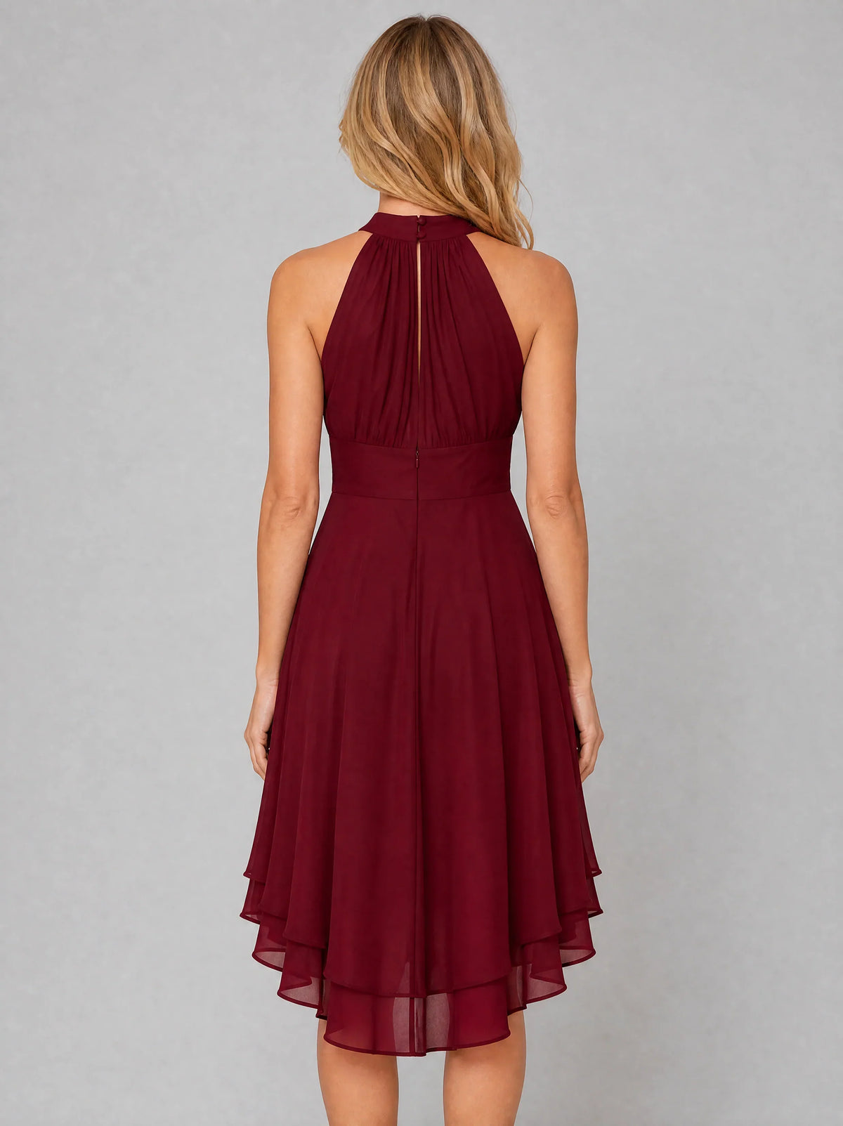 Women’s Halter Neck Ruffle High-Low Midi Dress