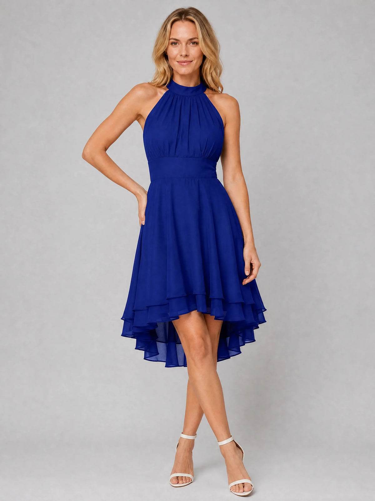 Women’s Halter Neck Ruffle High-Low Midi Dress