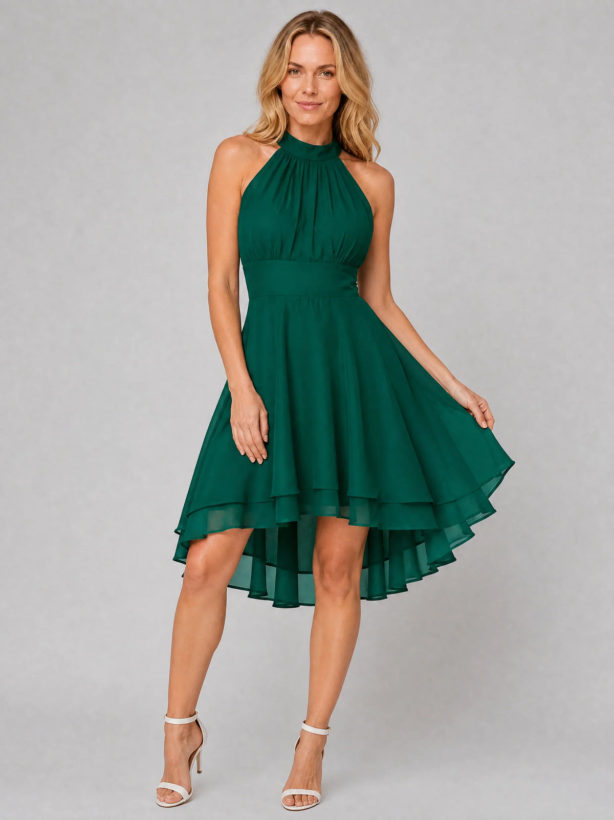 Women’s Halter Neck Ruffle High-Low Midi Dress