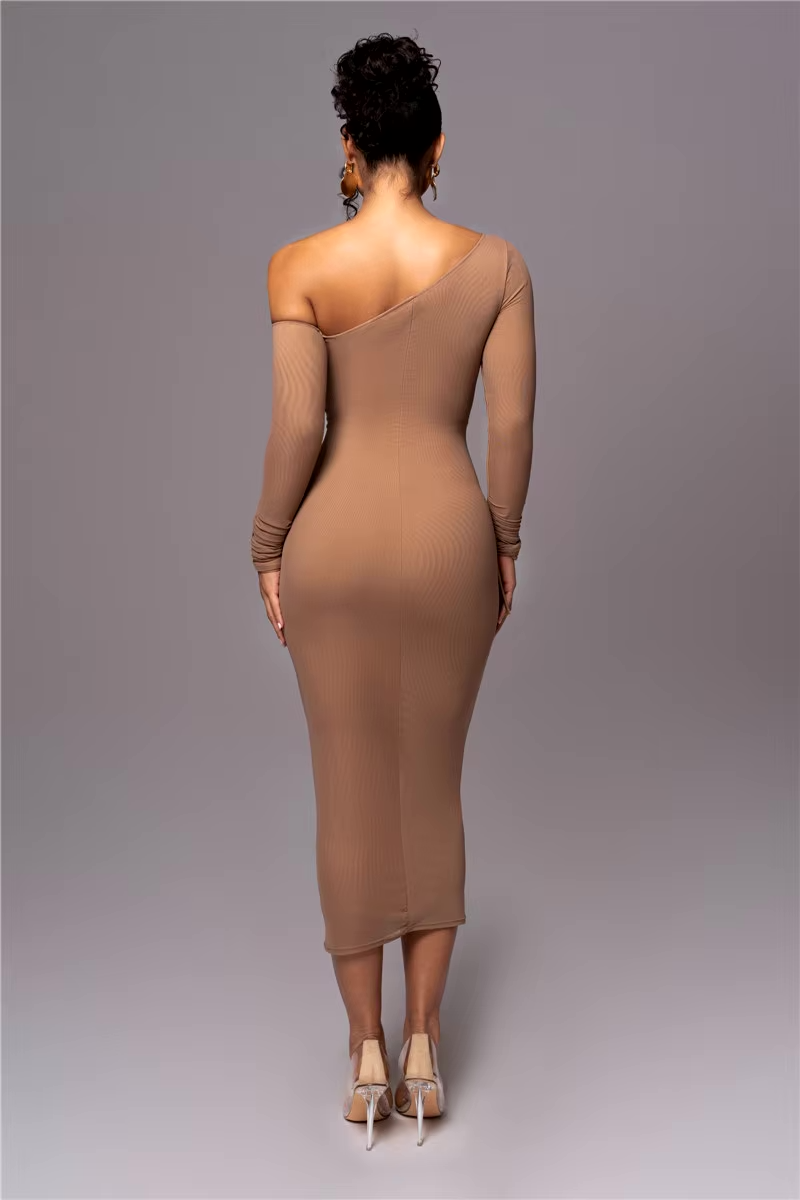 Women's One Shoulder Ruched Bodycon Midi Dress