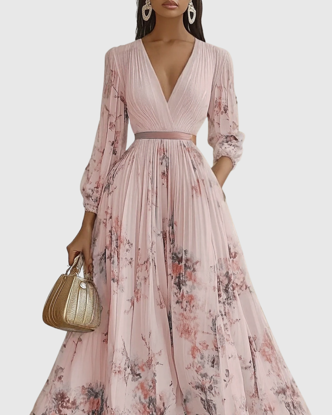 Women's Floral V-Neck Midi Dress