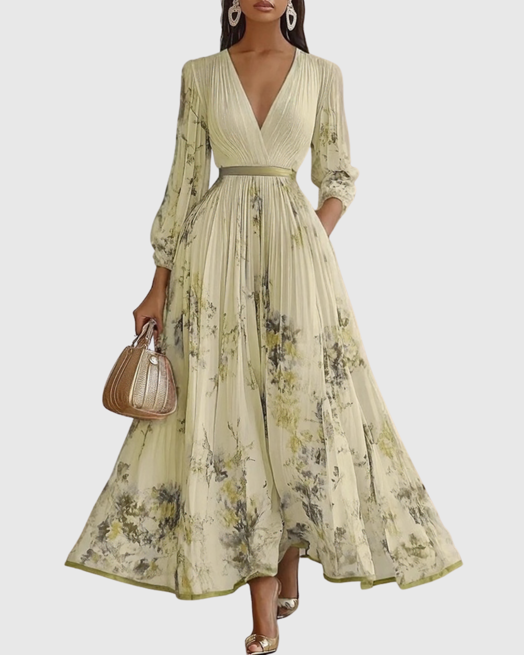 Women's Floral V-Neck Midi Dress