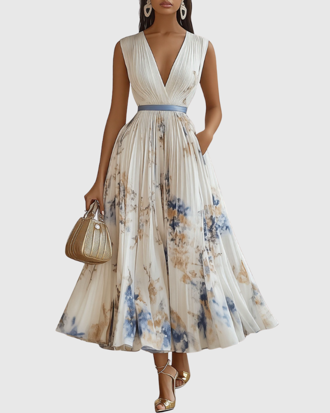 Women's Floral V-Neck Midi Dress