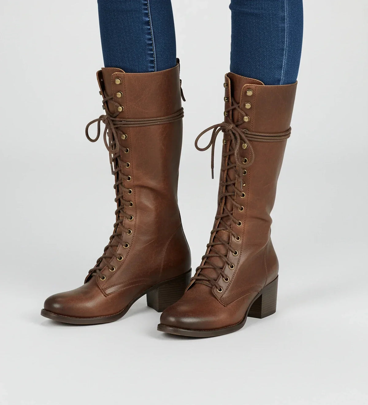 Doriana | Block Heel Lace-Up Knee-High Boots