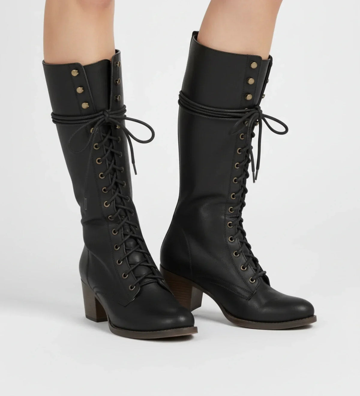 Doriana | Block Heel Lace-Up Knee-High Boots