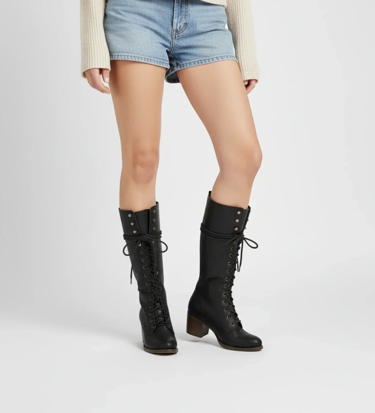 Doriana | Block Heel Lace-Up Knee-High Boots