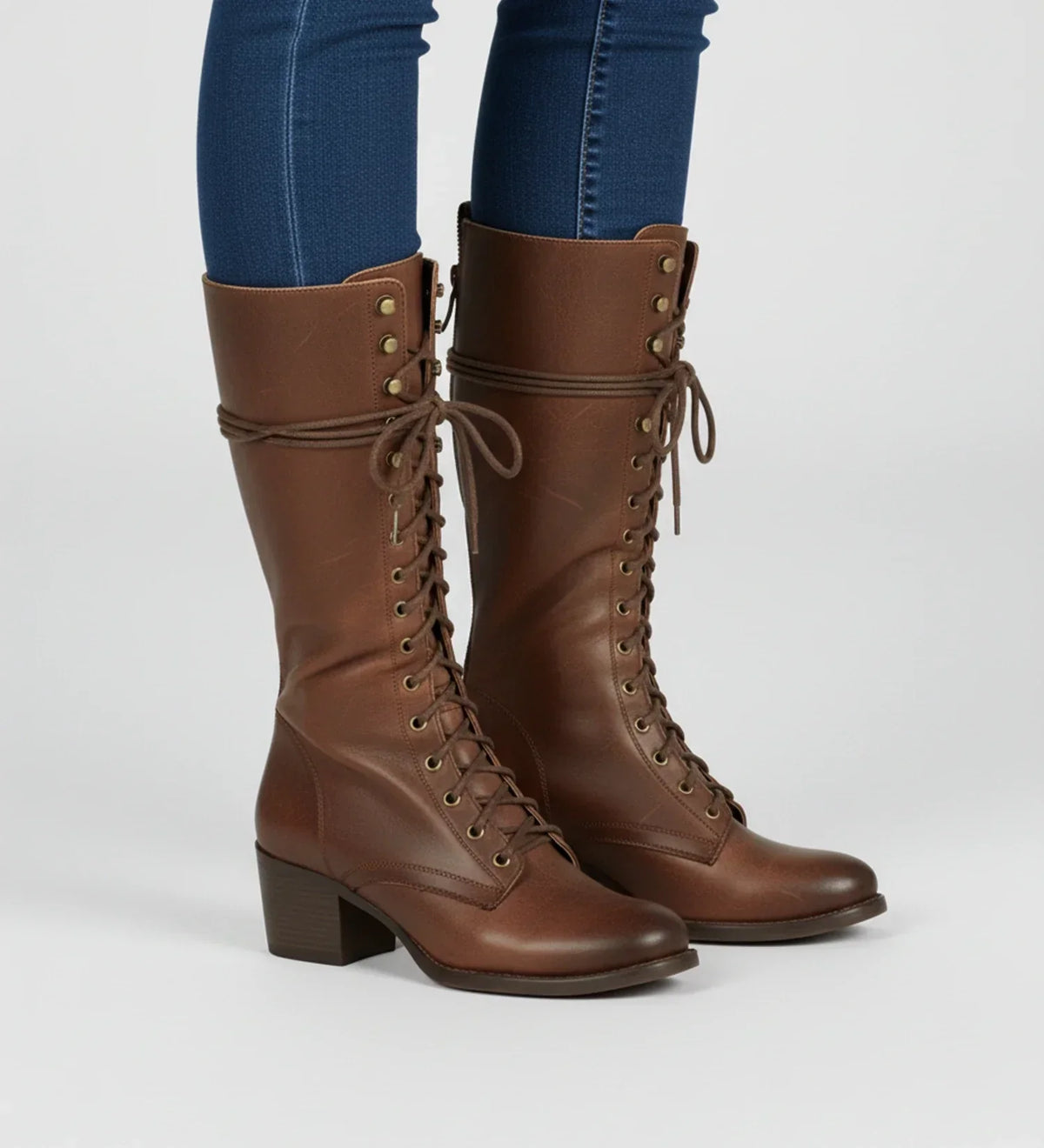 Doriana | Block Heel Lace-Up Knee-High Boots