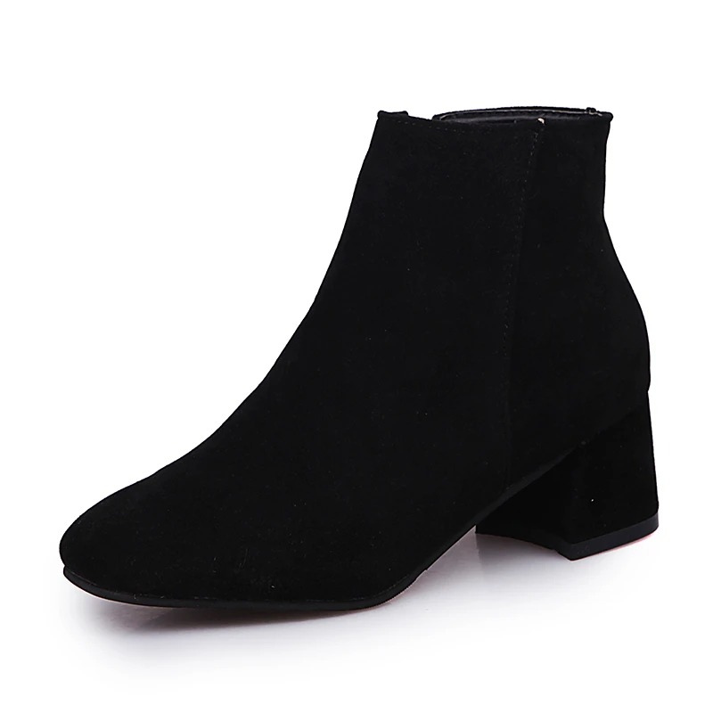 Women's Ankle Boots with Block Heel and Zipper Closure