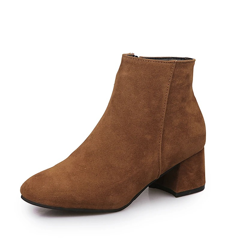 Women's Ankle Boots with Block Heel and Zipper Closure