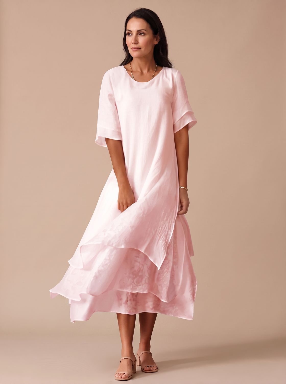 Charlotte | Women's April Layered Midi Dress Short-Sleeve Crew Neck