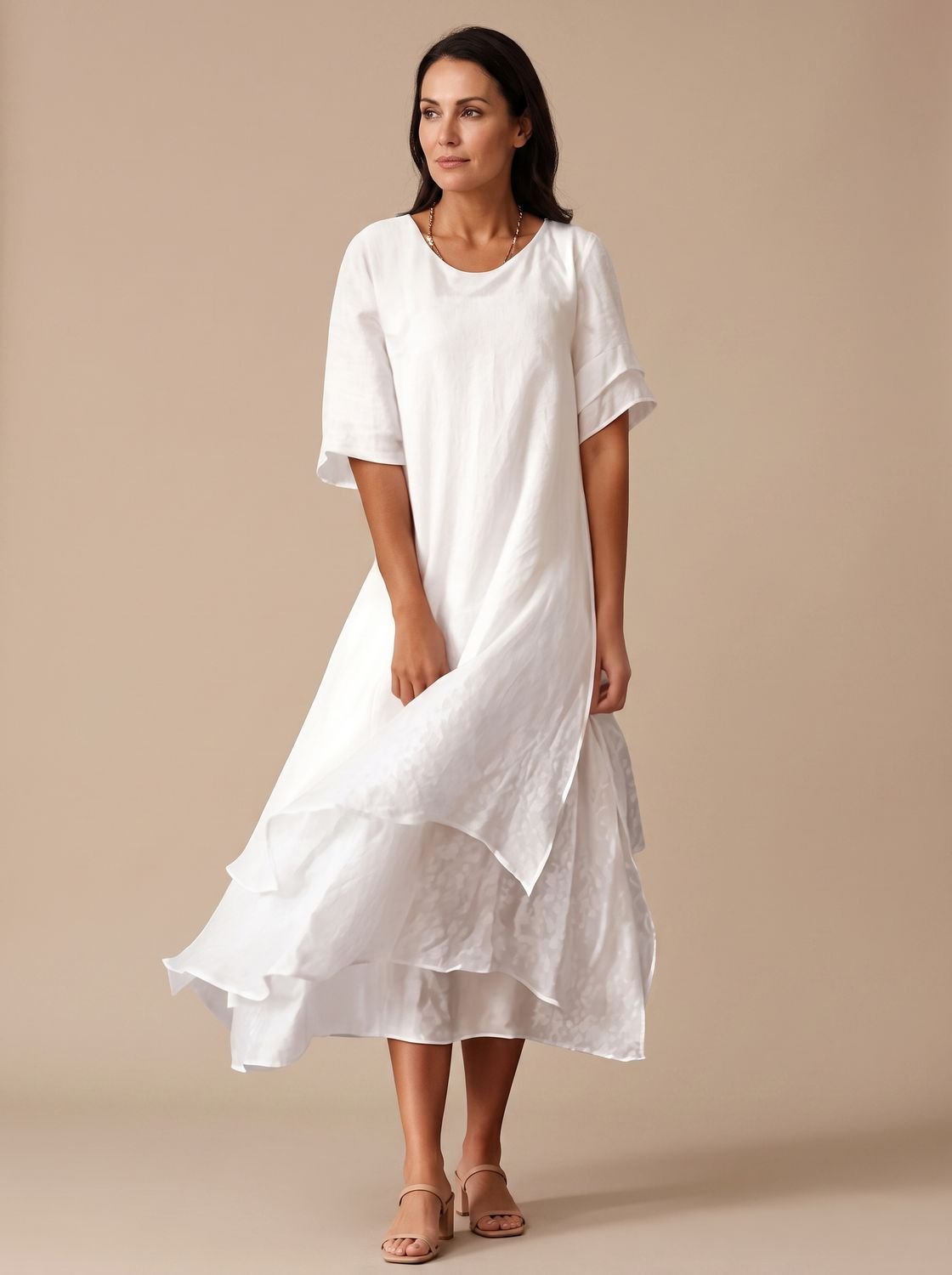 Charlotte | Women's April Layered Midi Dress Short-Sleeve Crew Neck
