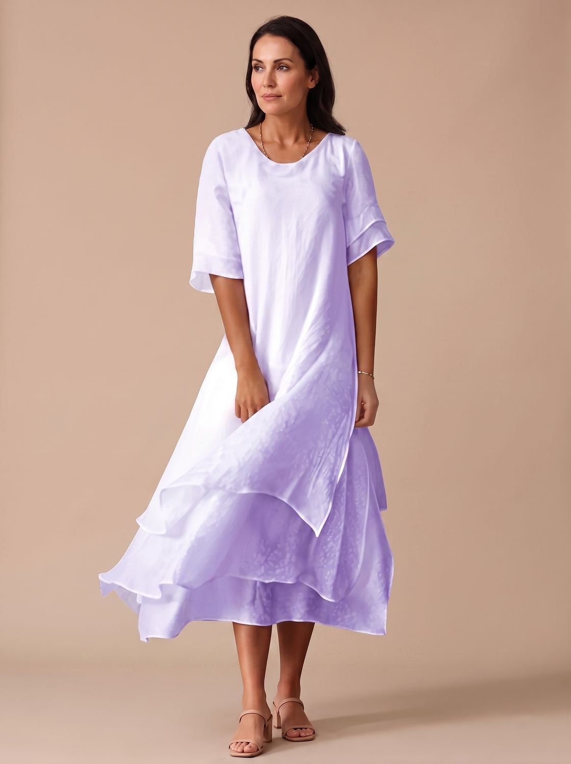 Charlotte | Women's April Layered Midi Dress Short-Sleeve Crew Neck