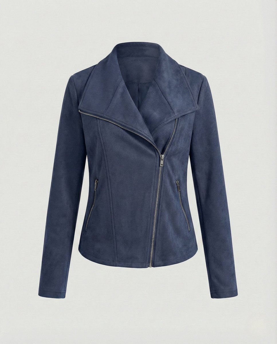 Winifred | Asymmetric-Zip Suede-Look Biker Leather Jacket