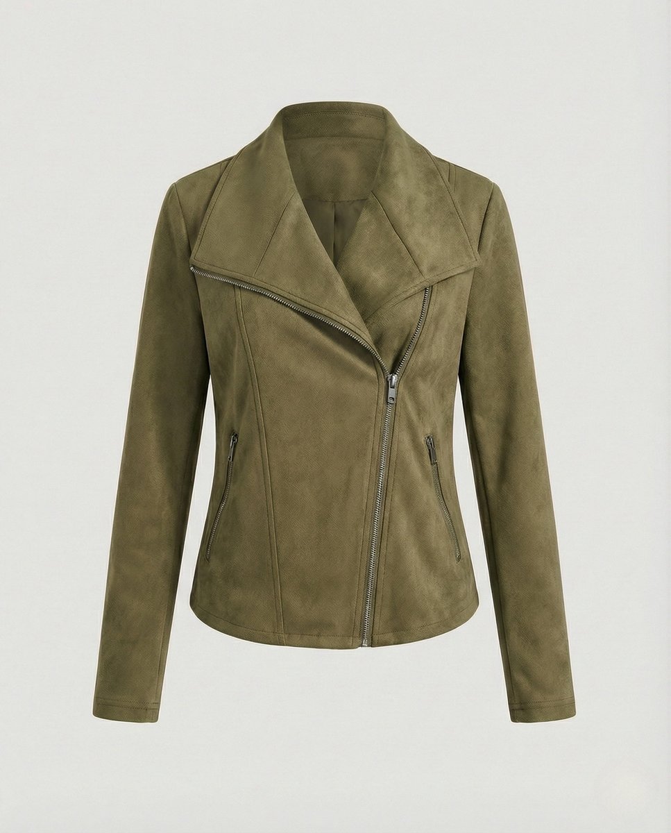Winifred | Asymmetric-Zip Suede-Look Biker Leather Jacket