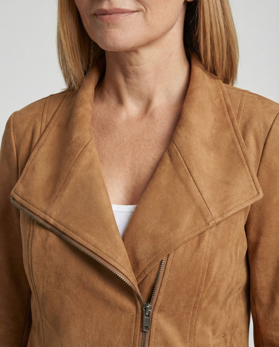 Winifred | Asymmetric-Zip Suede-Look Biker Leather Jacket