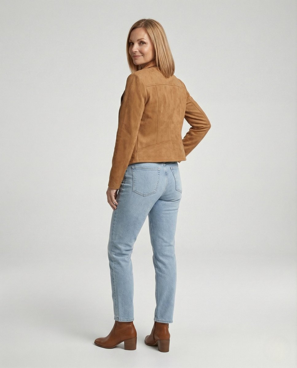 Winifred | Asymmetric-Zip Suede-Look Biker Leather Jacket