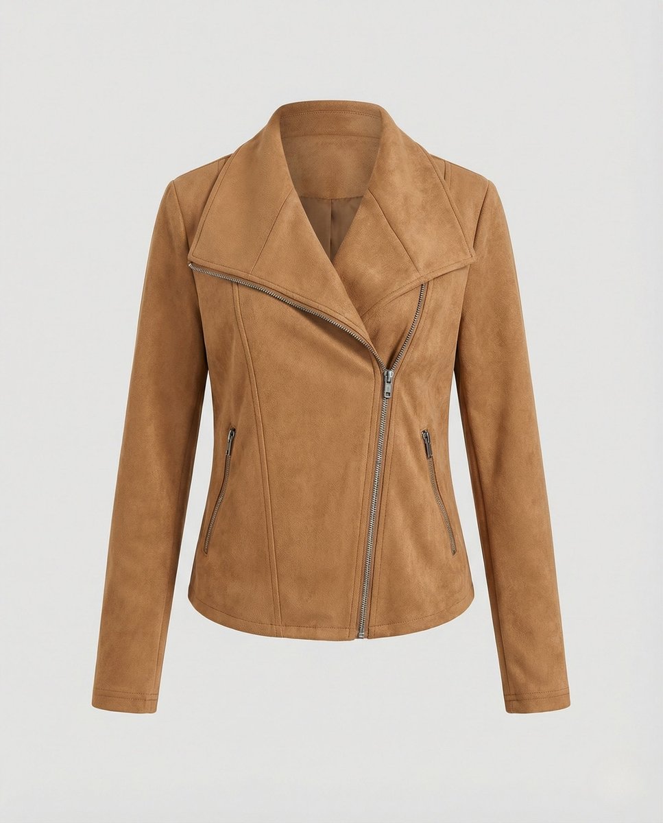 Winifred | Asymmetric-Zip Suede-Look Biker Leather Jacket
