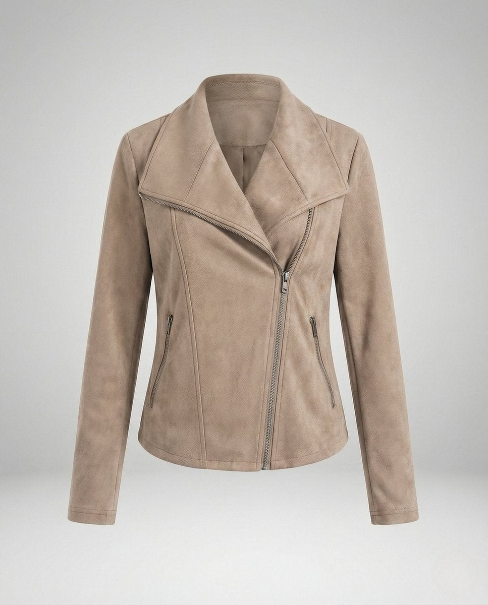 Winifred | Asymmetric-Zip Suede-Look Biker Leather Jacket
