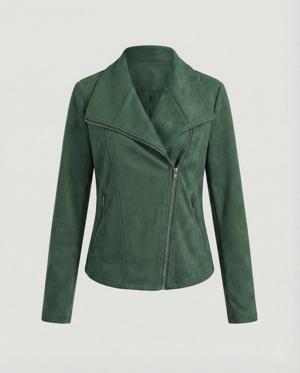 Winifred | Asymmetric-Zip Suede-Look Biker Leather Jacket