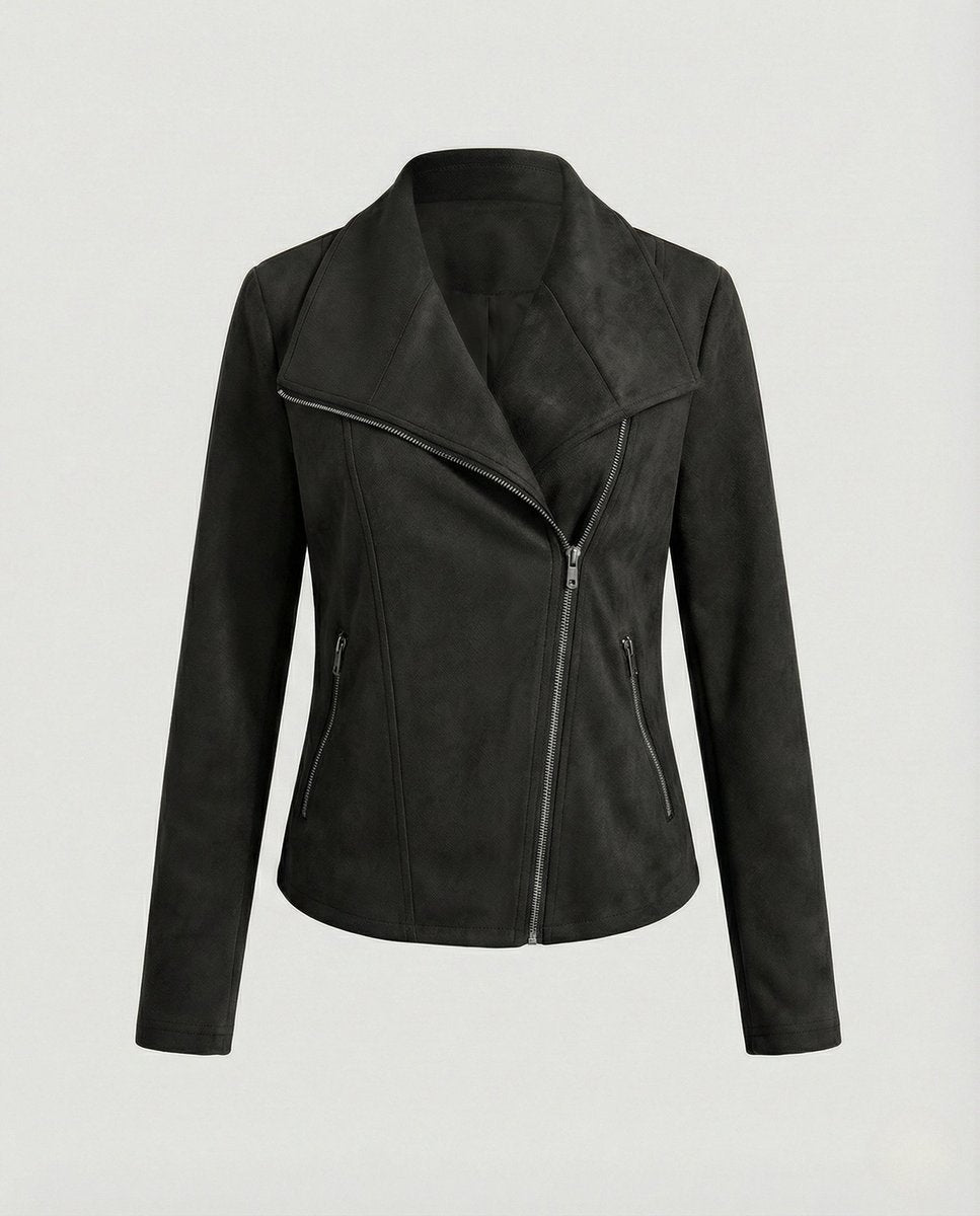 Winifred | Asymmetric-Zip Suede-Look Biker Leather Jacket