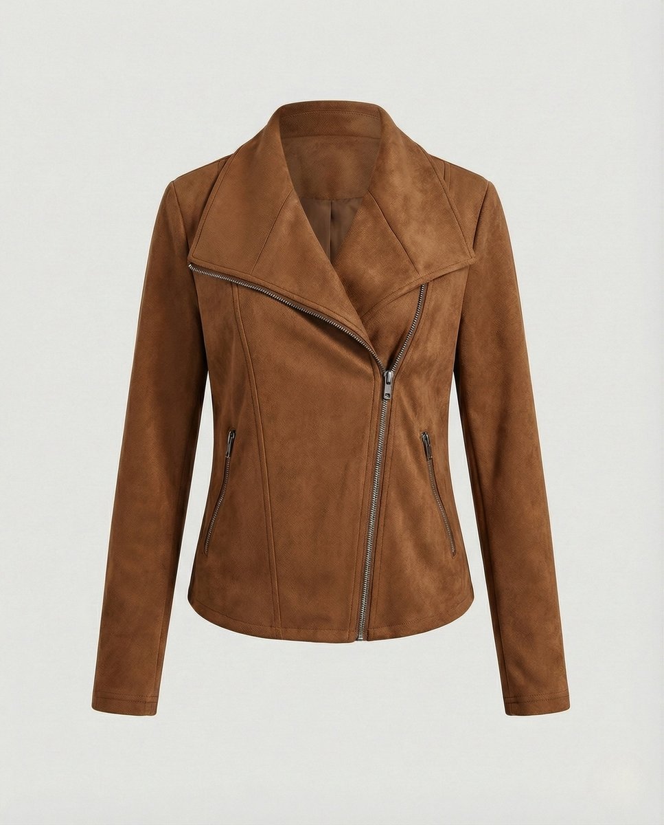 Winifred | Asymmetric-Zip Suede-Look Biker Leather Jacket