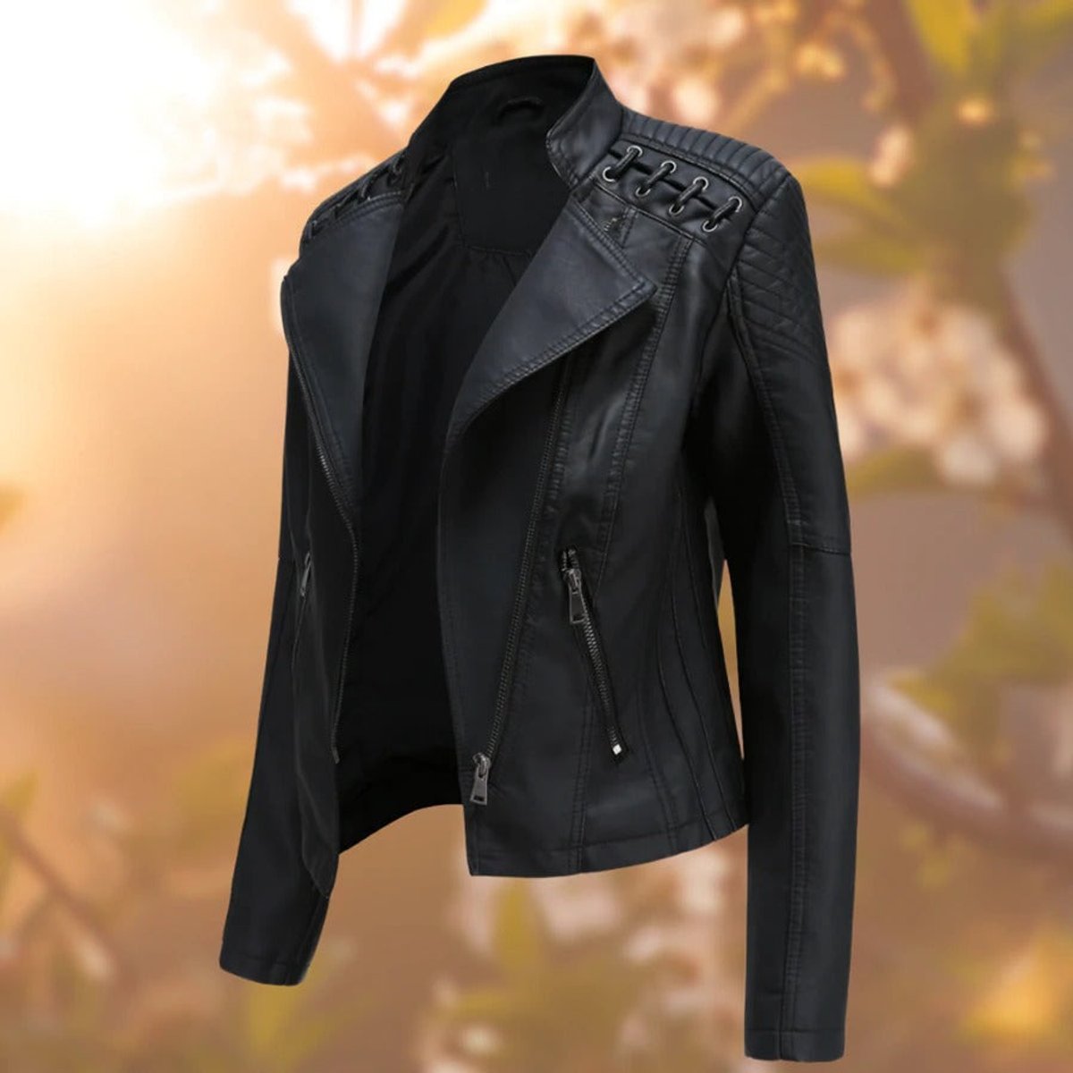 Tabitha | Biker-Style Zip-Up Leather Jacket
