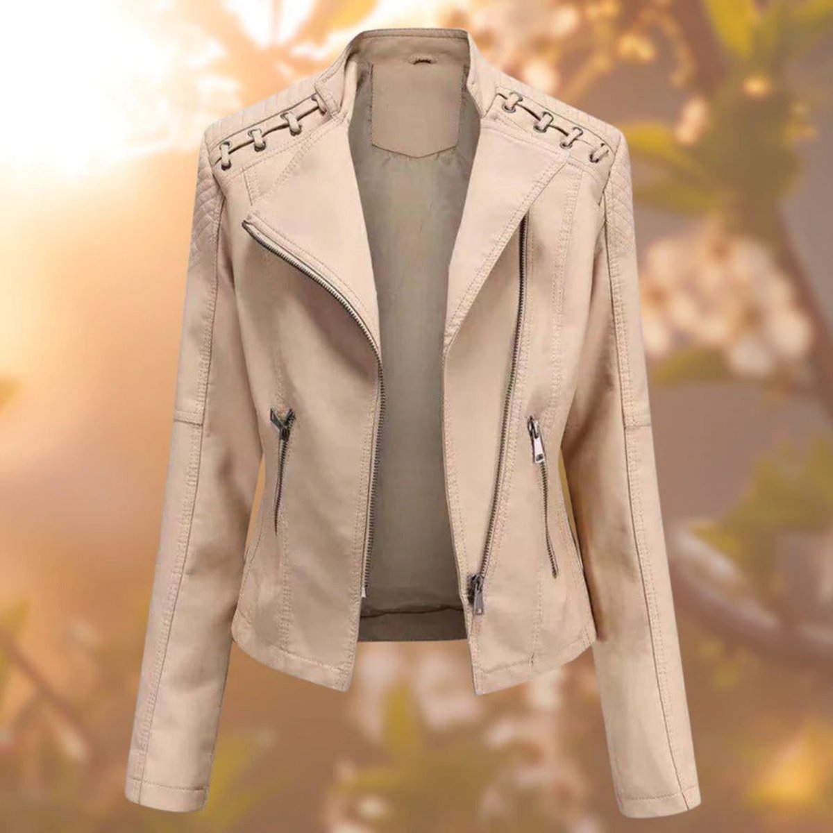 Tabitha | Biker-Style Zip-Up Leather Jacket