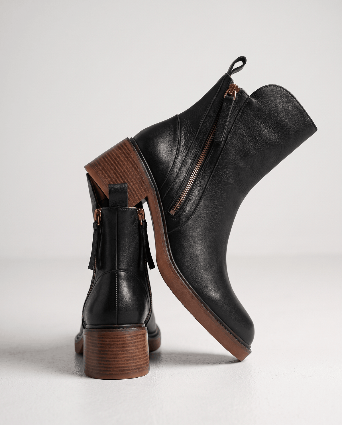 Block Heel Leather Ankle Boots – Side Zip & Cushioned Interior | Odette