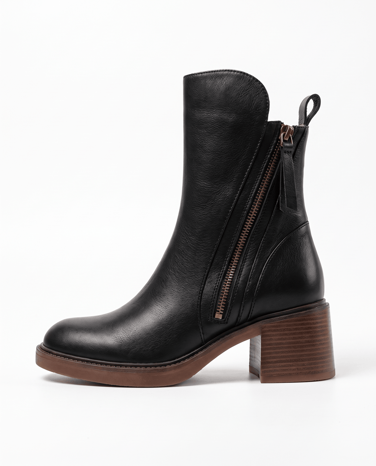 Block Heel Leather Ankle Boots – Side Zip & Cushioned Interior | Odette