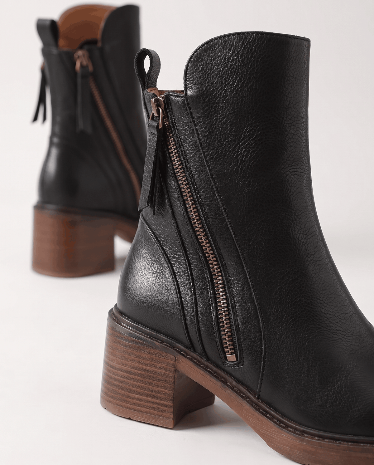 Block Heel Leather Ankle Boots – Side Zip & Cushioned Interior | Odette