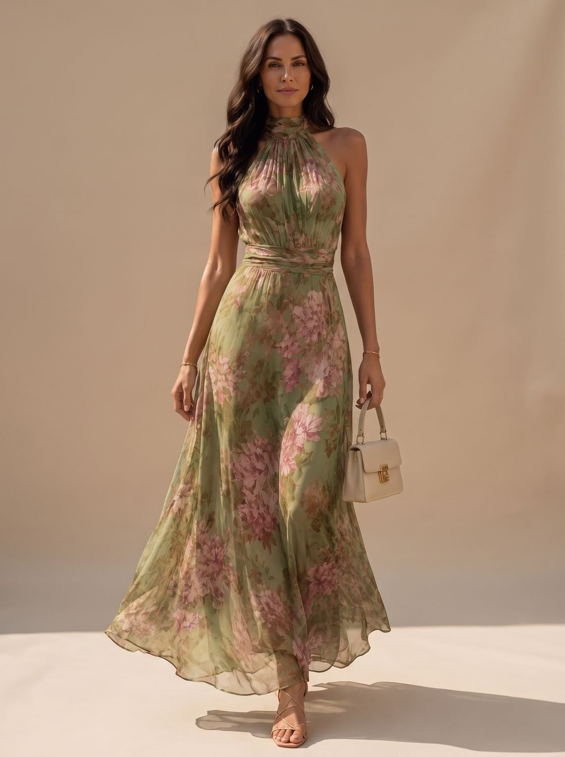 Isabella | Women's Boho Floral Halter-Neck Chiffon Maxi Dress