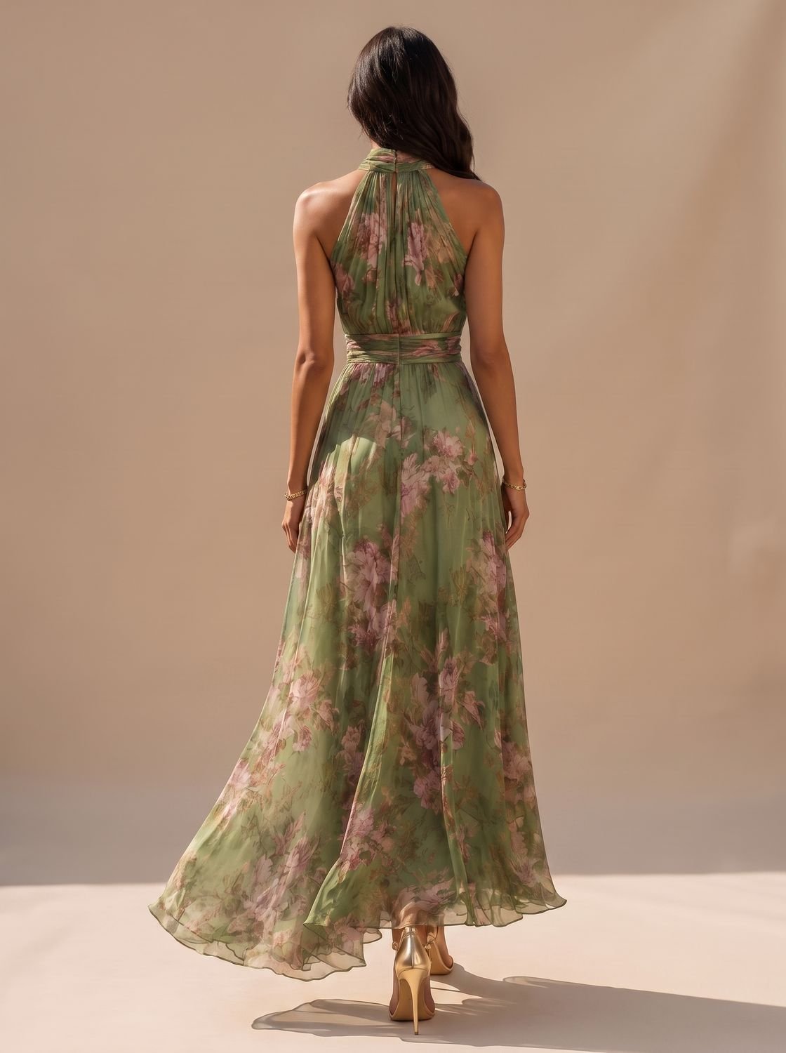 Isabella | Women's Boho Floral Halter-Neck Chiffon Maxi Dress