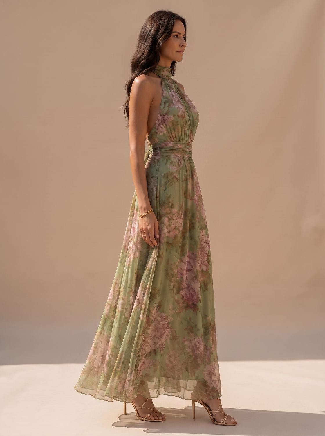 Isabella | Women's Boho Floral Halter-Neck Chiffon Maxi Dress