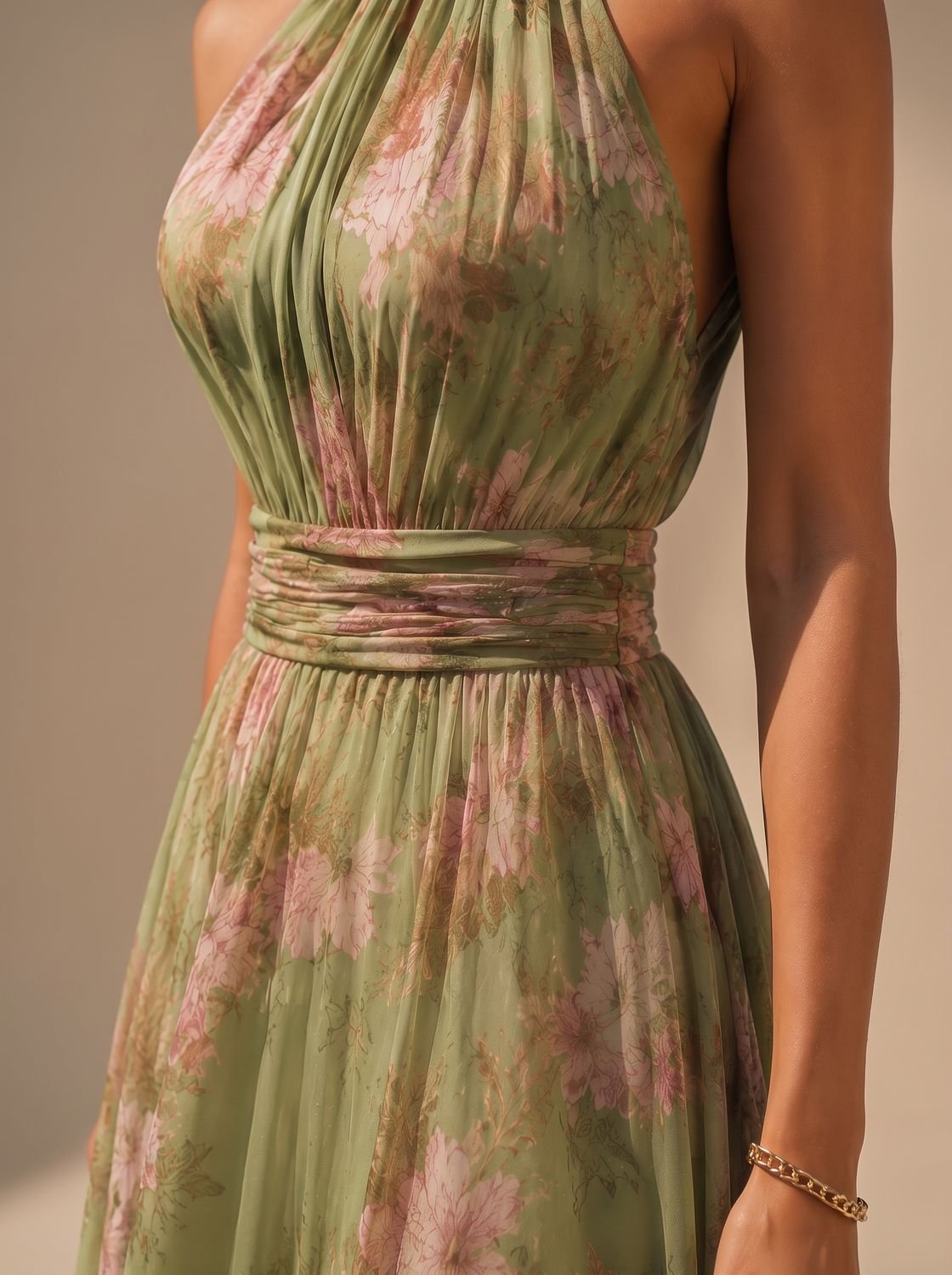 Isabella | Women's Boho Floral Halter-Neck Chiffon Maxi Dress