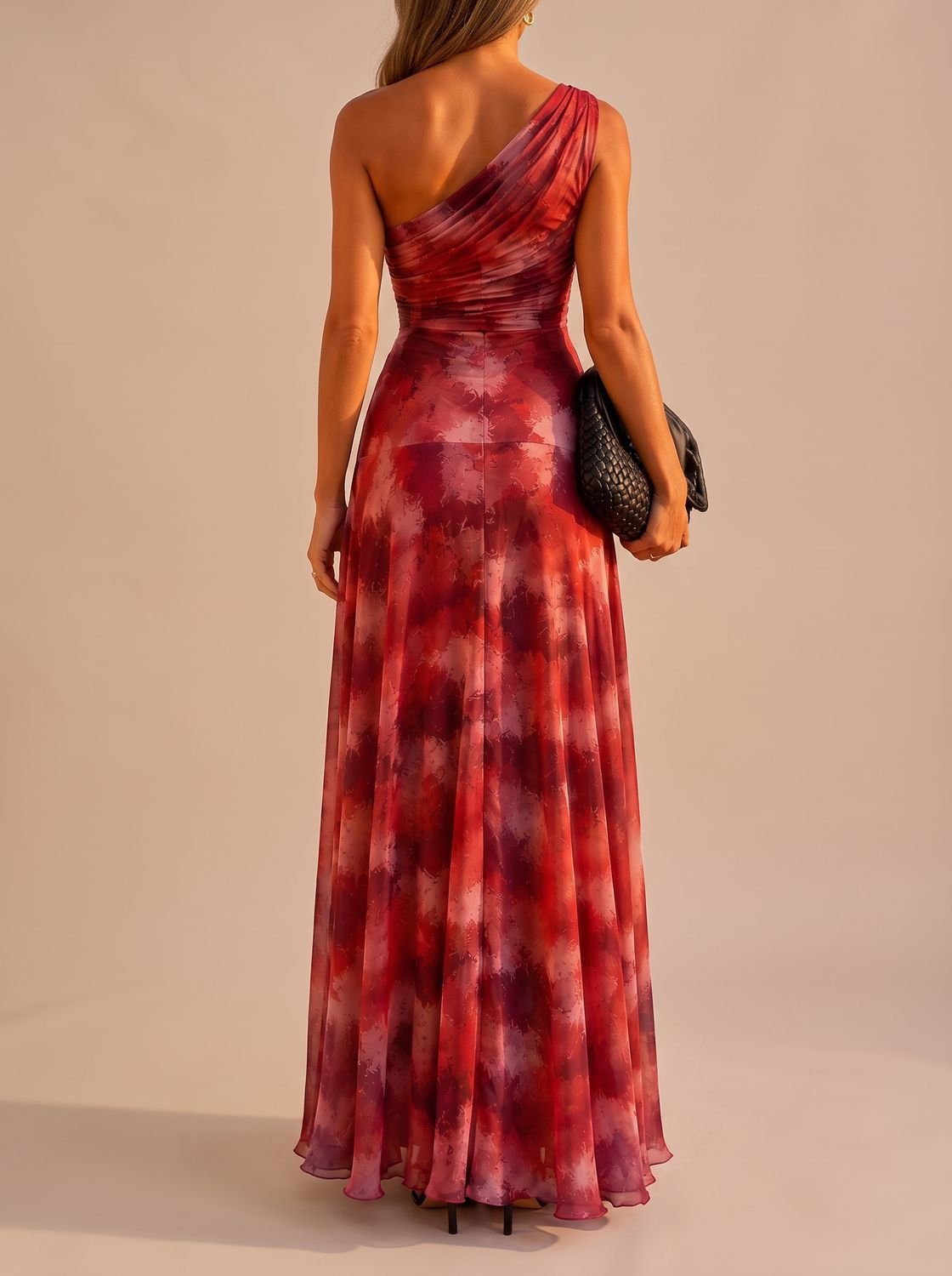 Amelia | Women's Boho One-Shoulder Ruched Flowy Maxi Dress