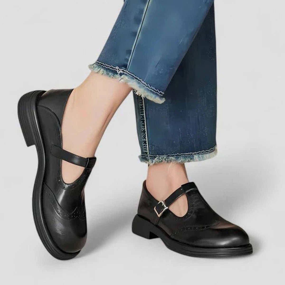 Mia | Women's Brogue Leather T-Strap Classic Boots