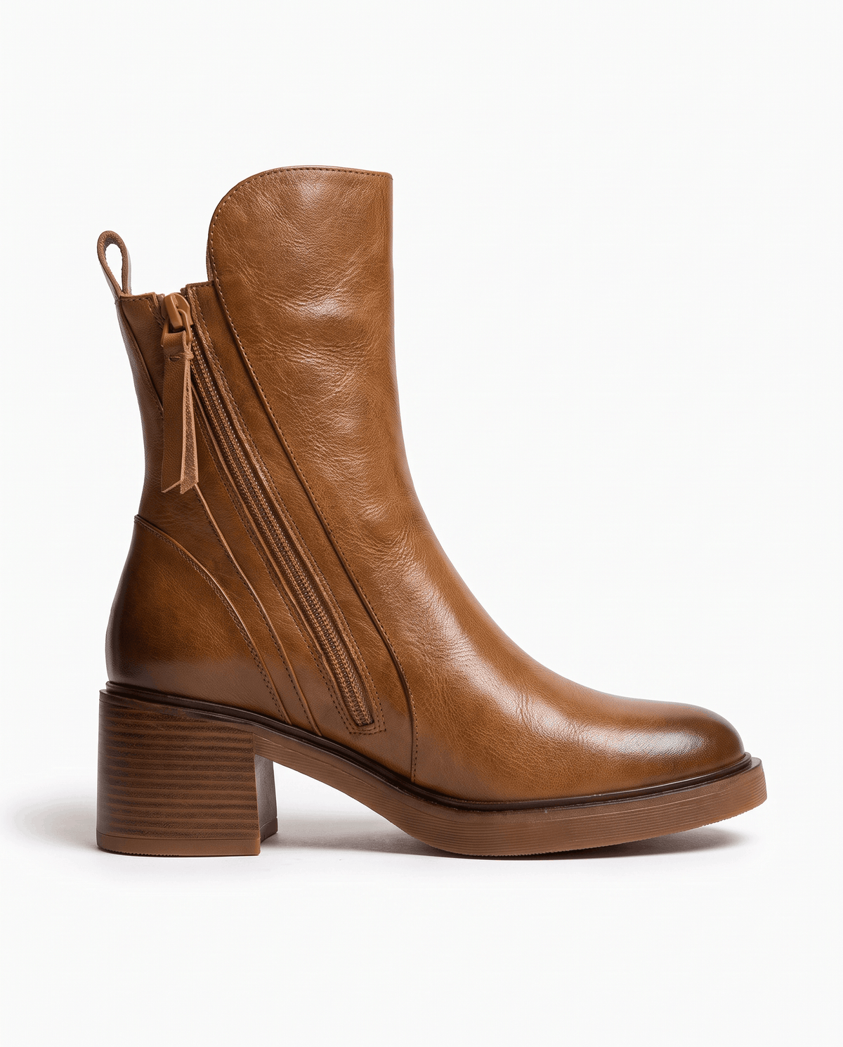 Block Heel Leather Ankle Boots – Side Zip & Cushioned Interior | Odette