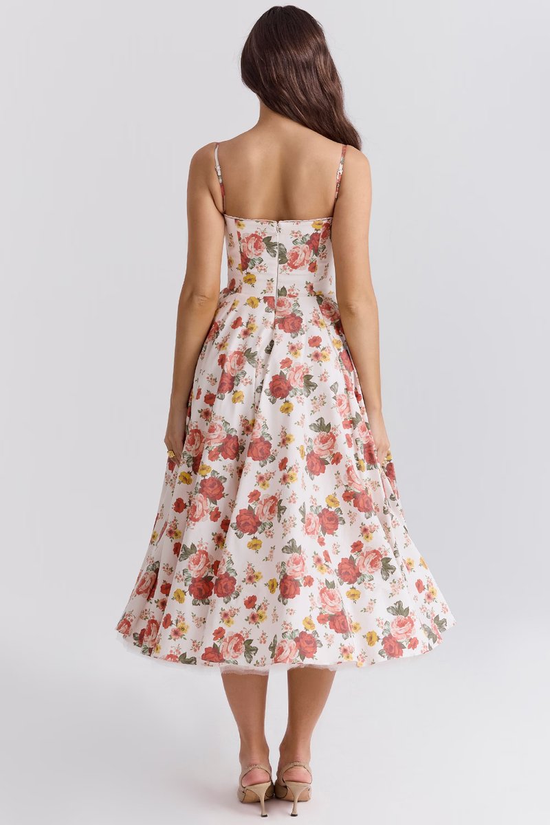 Harper | Women's Bustier Midi Satin Flared Cocktail Party Dress