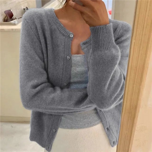 Millie | Cashmere-Feel Crew Neck Cropped Cardigan