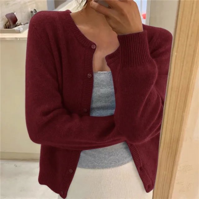 Millie | Cashmere-Feel Crew Neck Cropped Cardigan