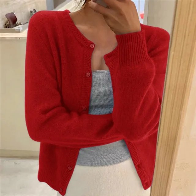 Millie | Cashmere-Feel Crew Neck Cropped Cardigan