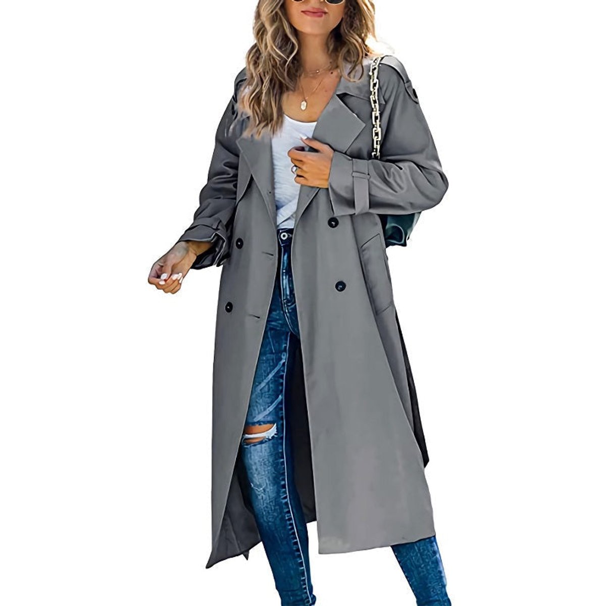Marigold | Long Double-Breasted Belted Trench Coat