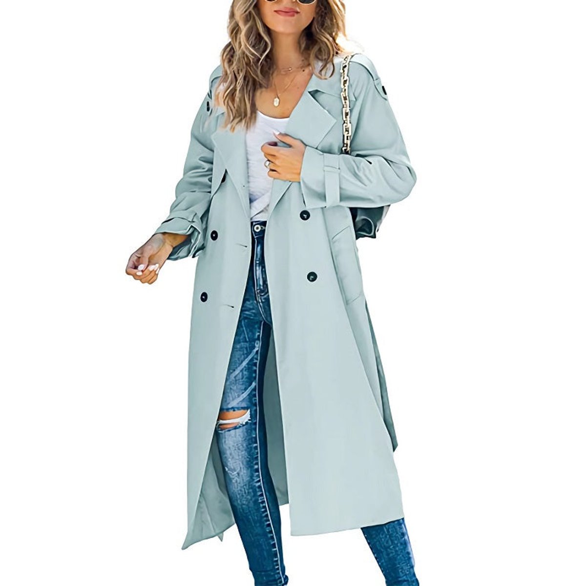 Marigold | Long Double-Breasted Belted Trench Coat