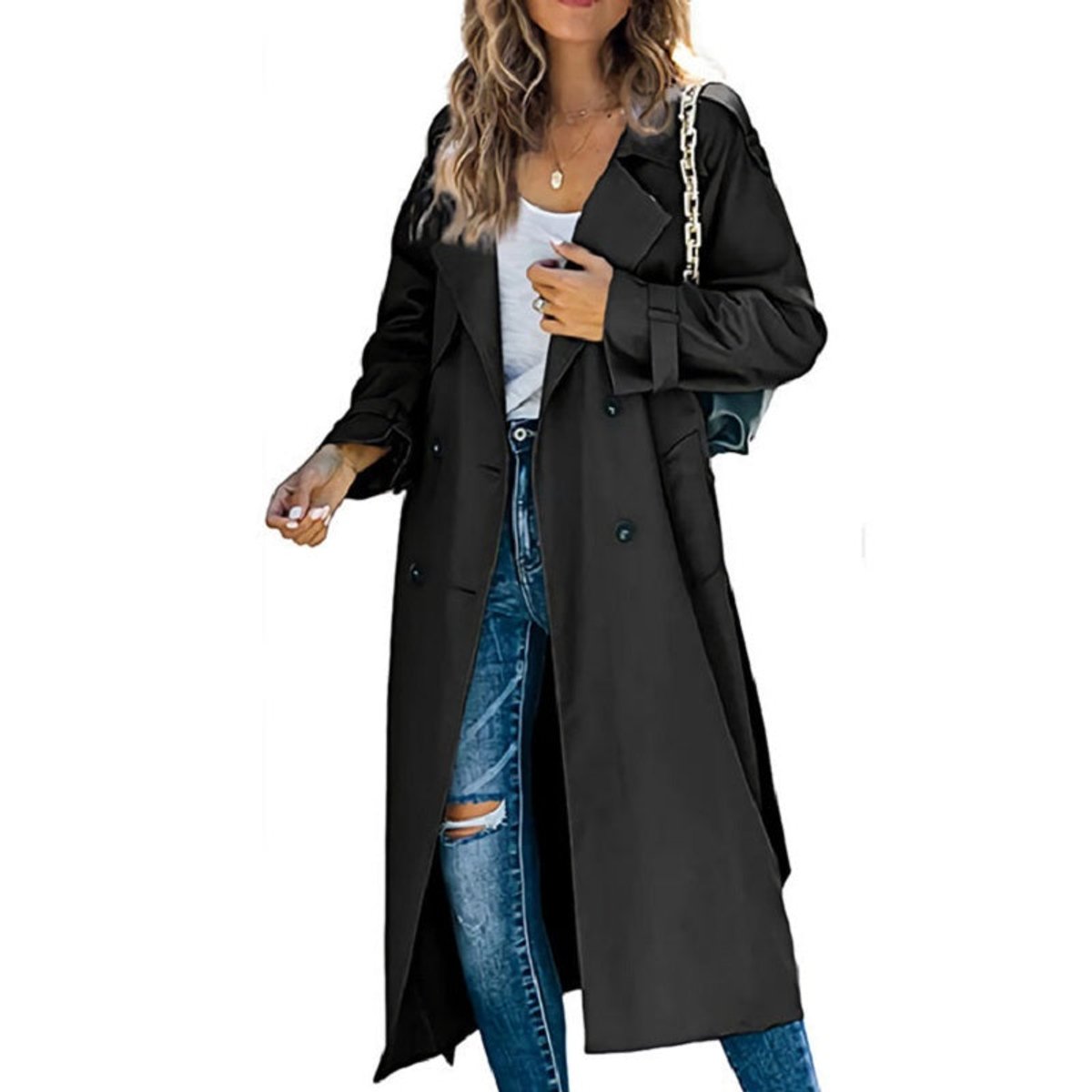 Marigold | Long Double-Breasted Belted Trench Coat